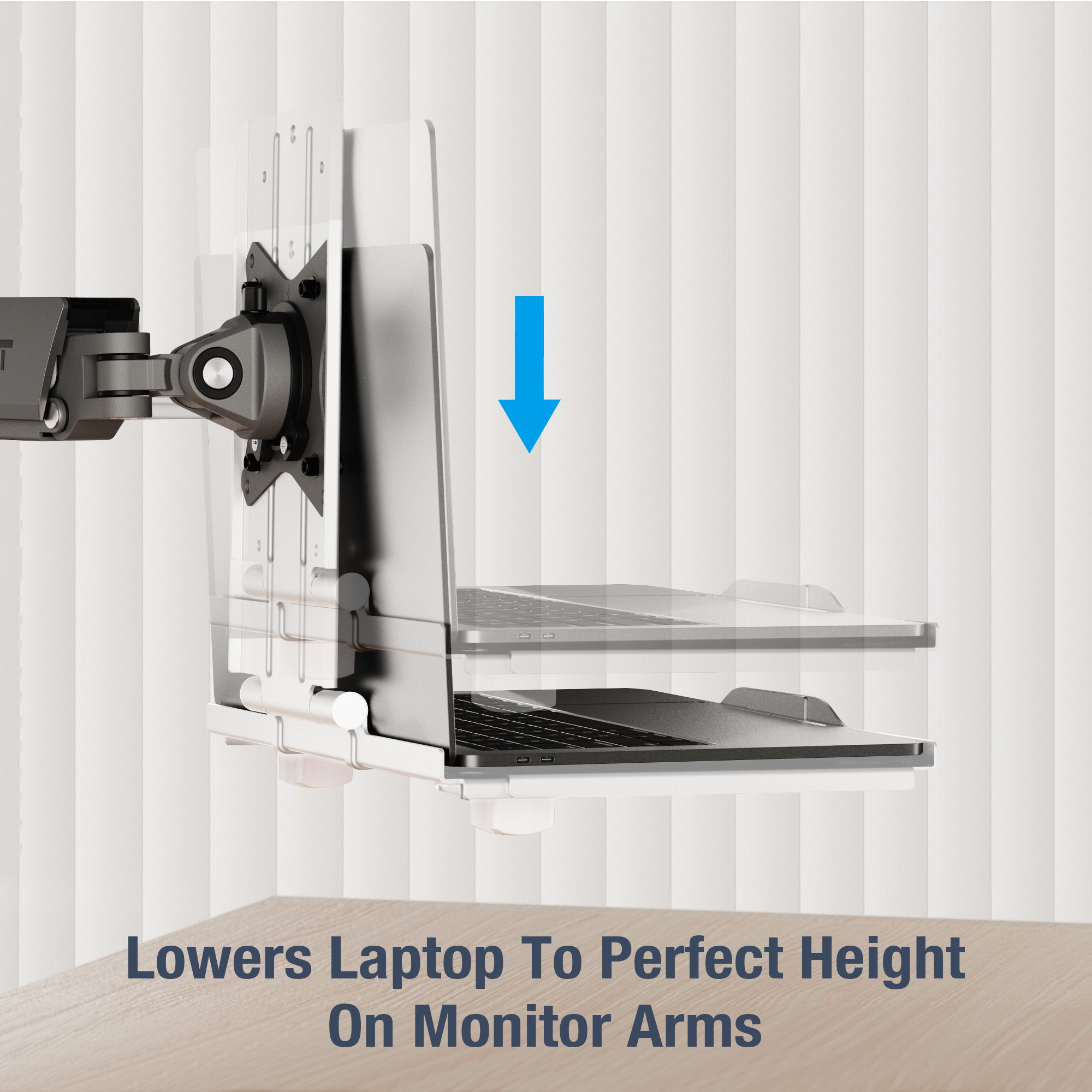 AVLT Adjustable Laptop Tray With Support For 120mm Fan Compatible With VESA 75x75 Monitor Arm - White