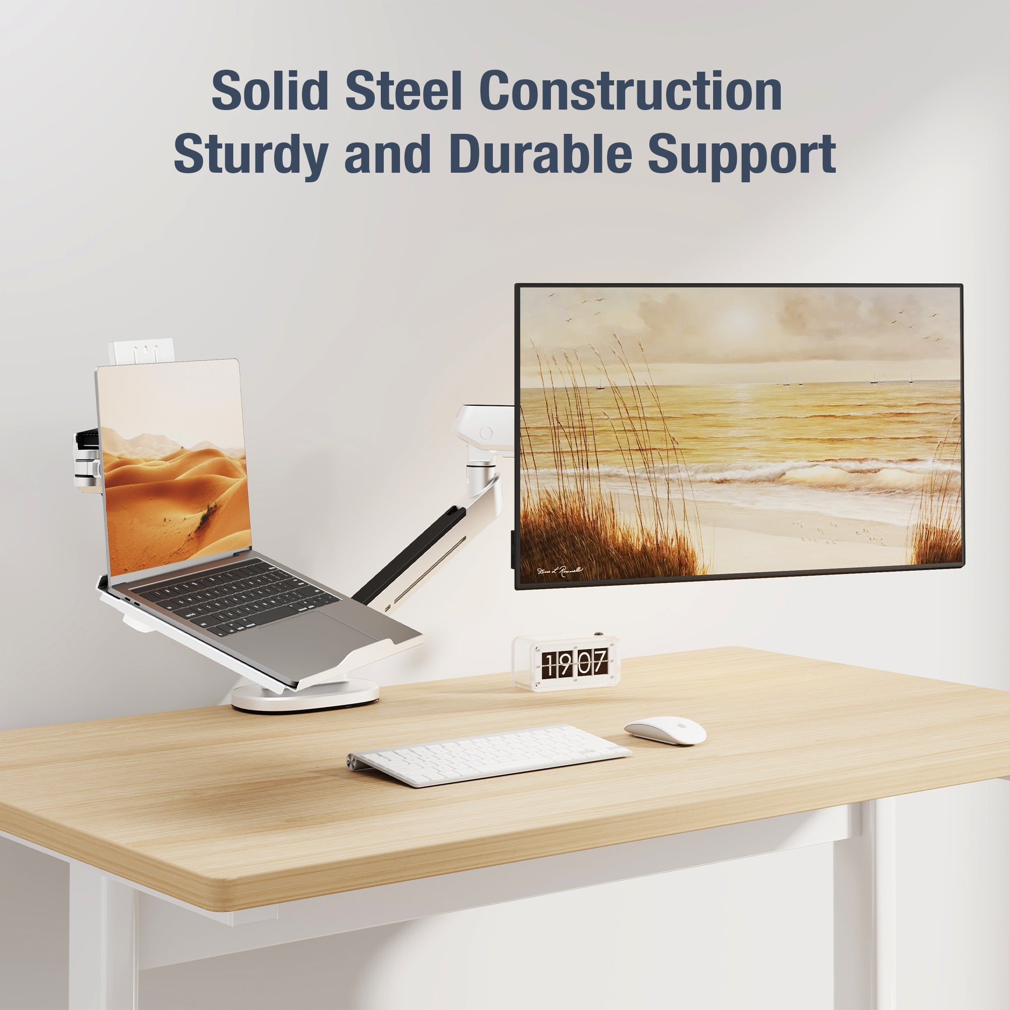 AVLT Adjustable Laptop Tray With Support For 120mm Fan Compatible With VESA 75x75 Monitor Arm - White