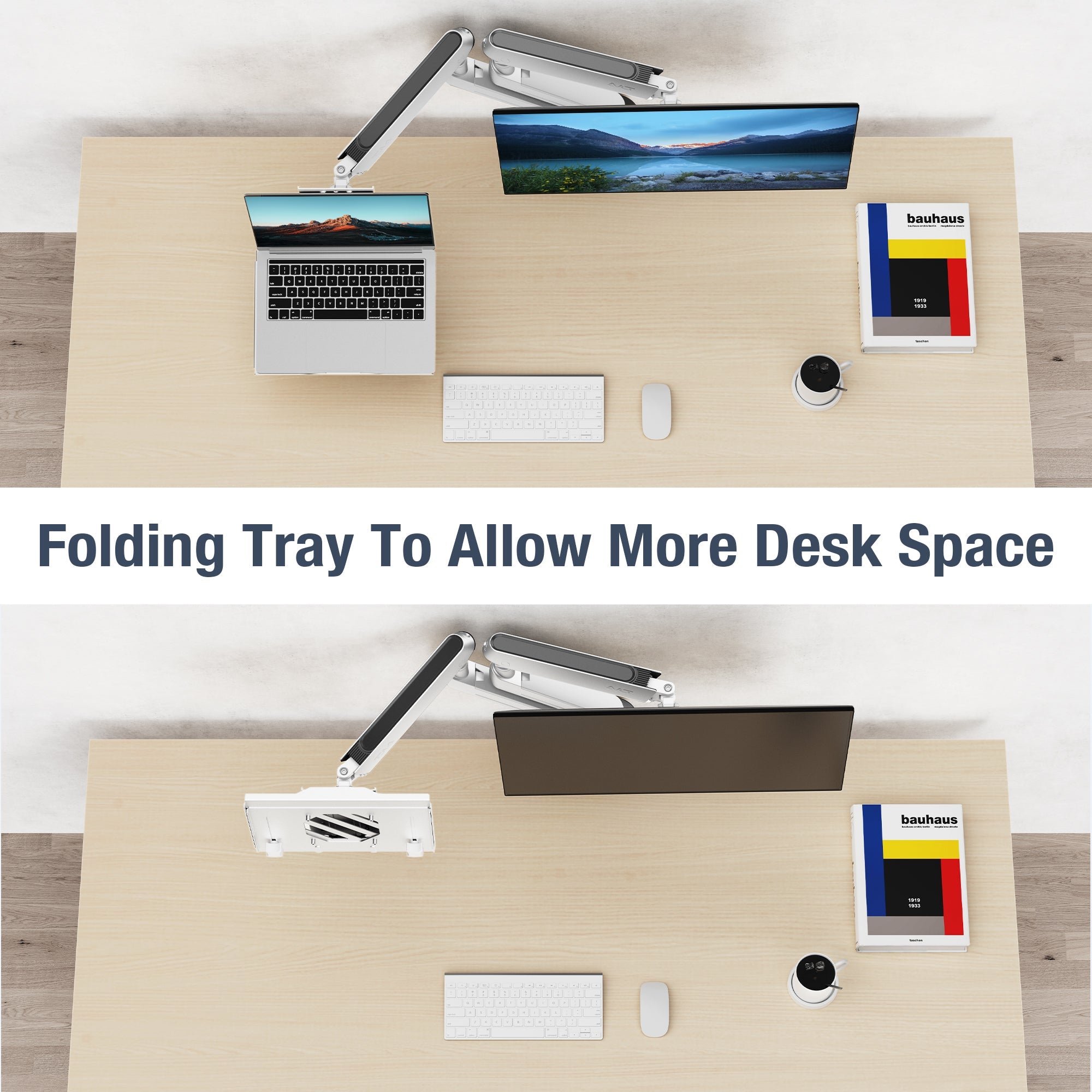 AVLT Adjustable Laptop Tray With Support For 120mm Fan Compatible With VESA 75x75 Monitor Arm - White