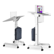 AVLT Height Adjustable Foot Pedal Mobile Workstation with Tilting Desk - White