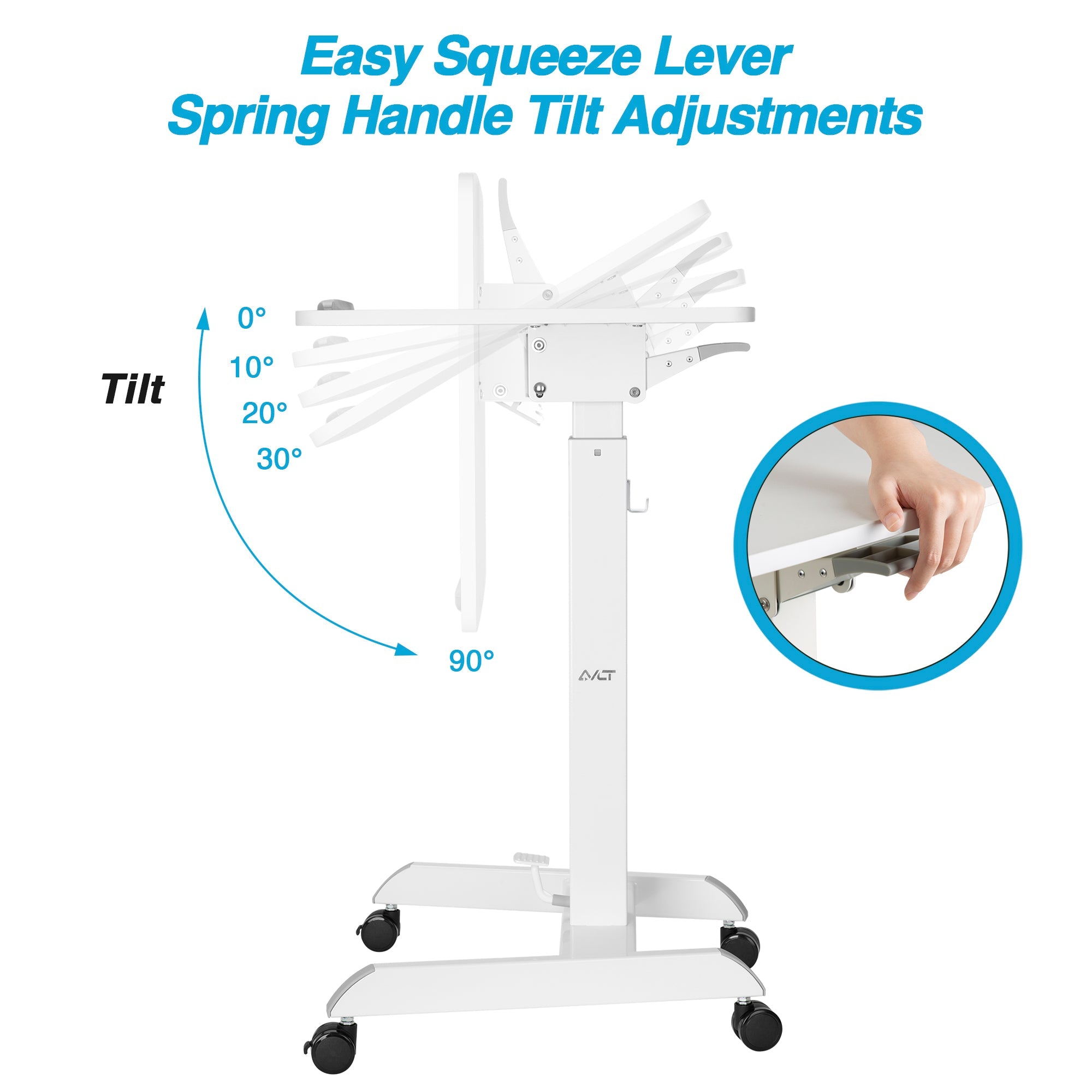 AVLT Height Adjustable Foot Pedal Mobile Workstation with Tilting Desk - White