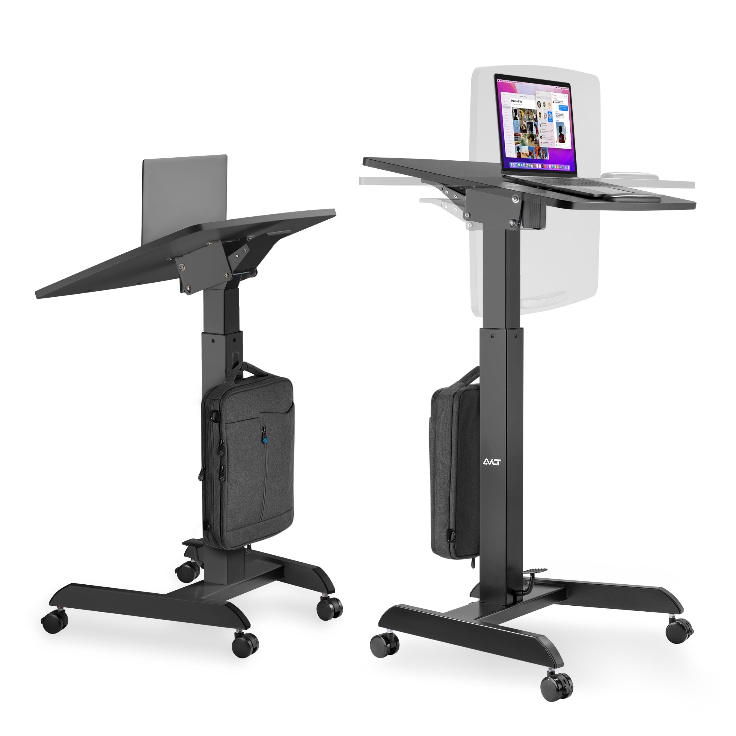 AVLT Height Adjustable Foot Pedal Mobile Workstation with Tilting Desk - Black