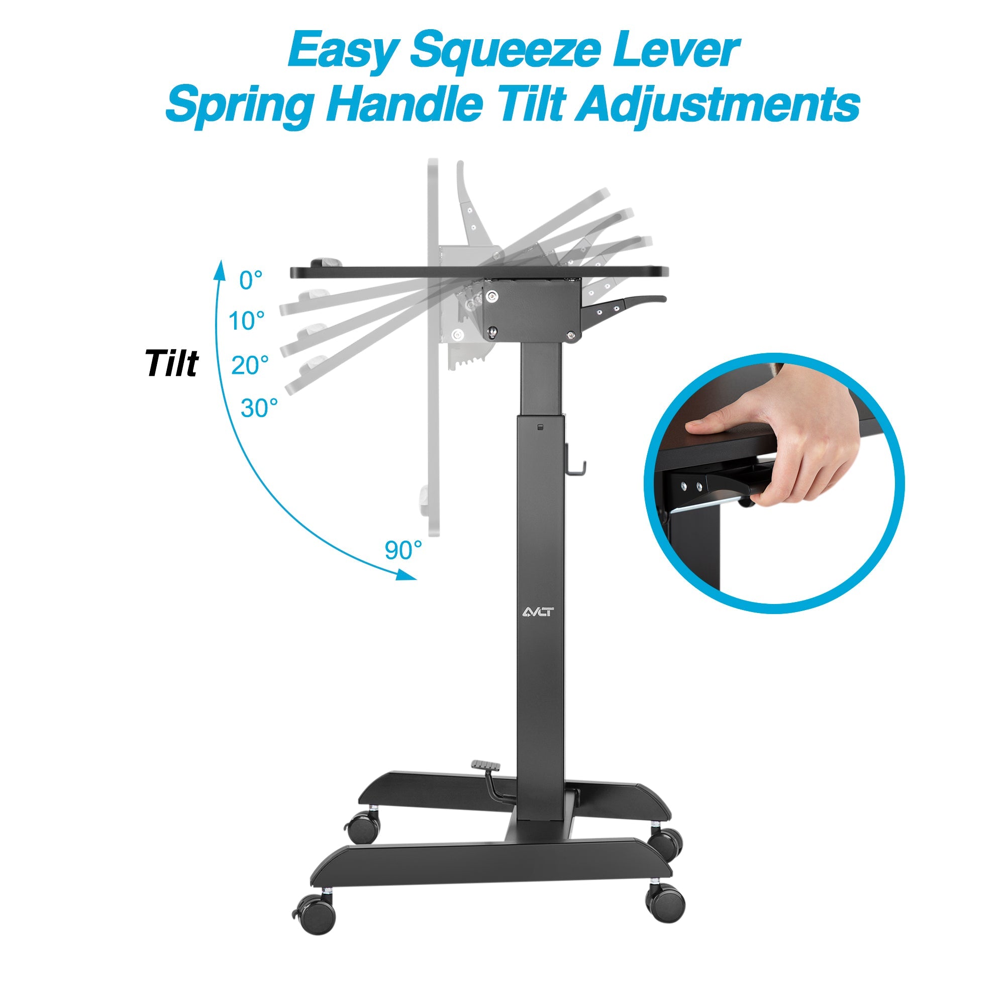 AVLT Height Adjustable Foot Pedal Mobile Workstation with Tilting Desk - Black