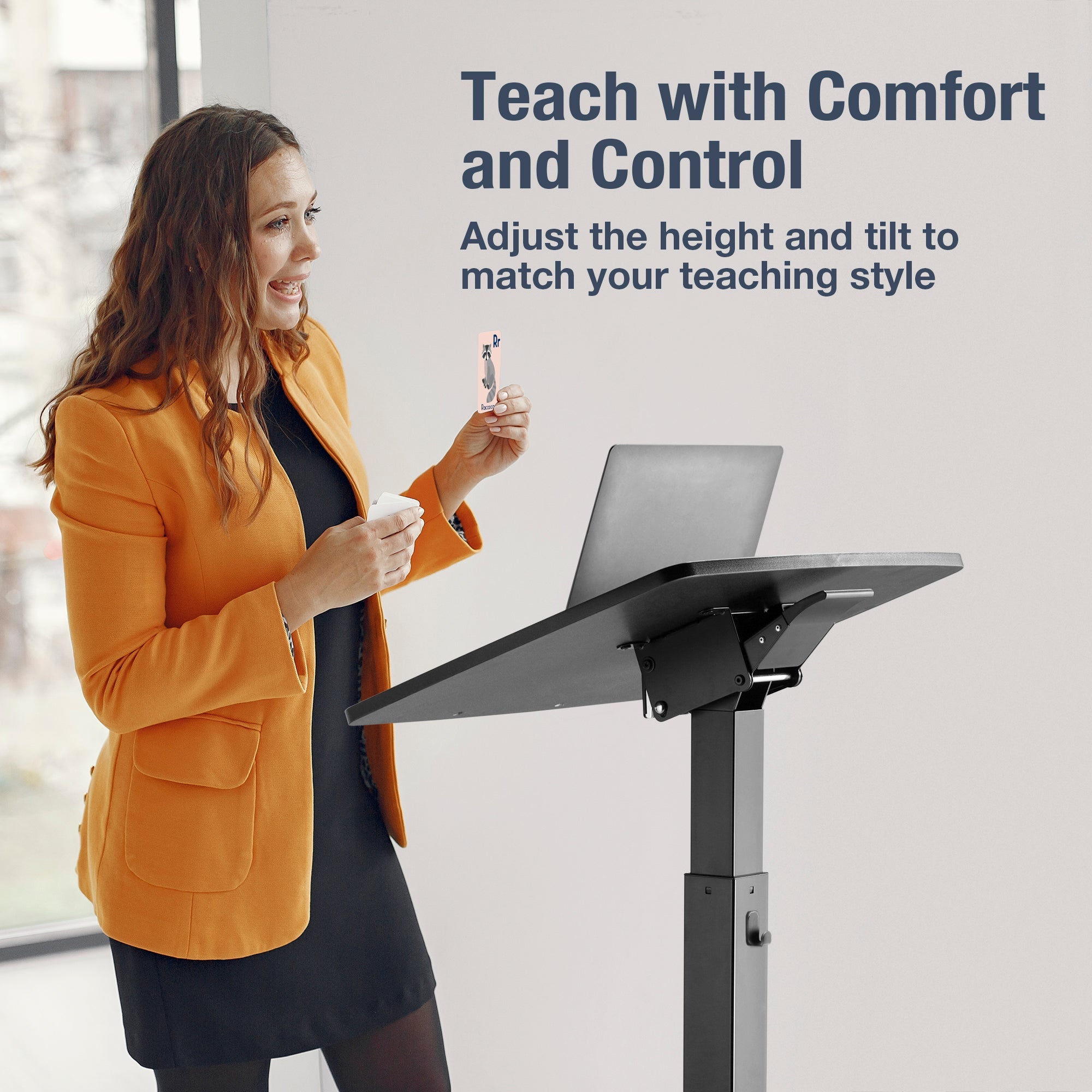 AVLT Height Adjustable Foot Pedal Mobile Workstation with Tilting Desk - Black