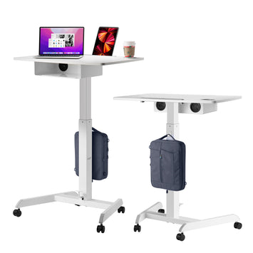 AVLT Height Adjustable Foot Pedal Mobile Workstation with Shelf - White
