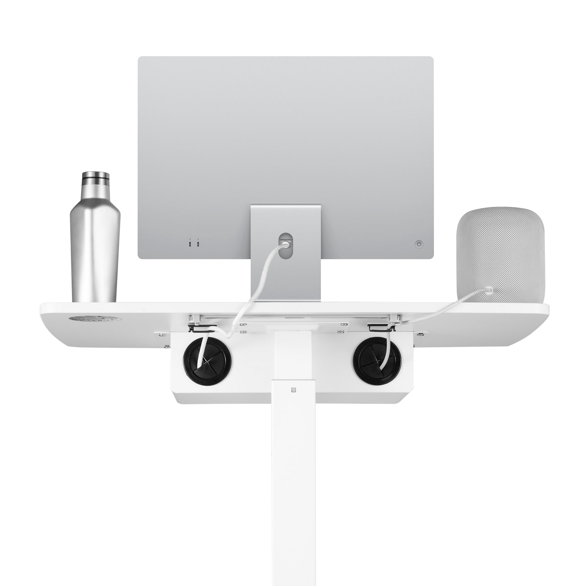 AVLT Height Adjustable Foot Pedal Mobile Workstation with Shelf - White