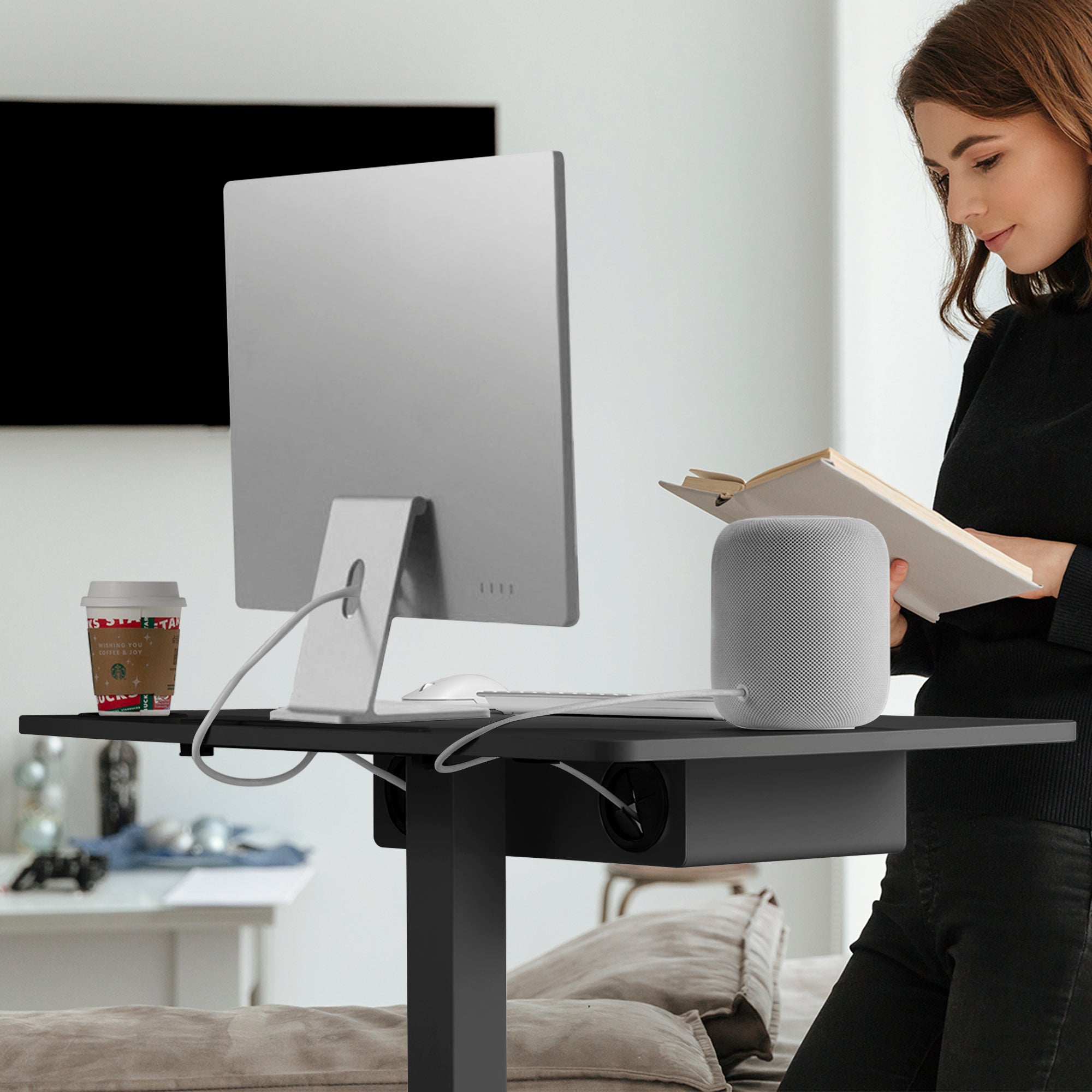 AVLT Height Adjustable Foot Pedal Mobile Workstation with Shelf - Black