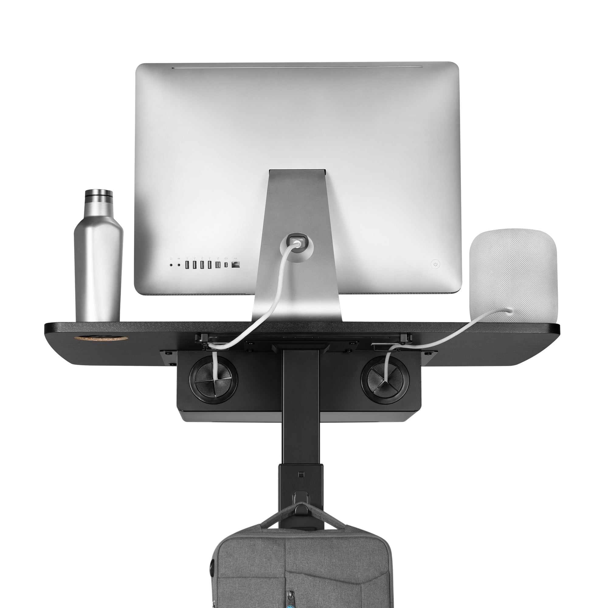 AVLT Height Adjustable Foot Pedal Mobile Workstation with Shelf - Black