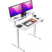 AVLT Electric Standing Desk With Adjustable Dual Tier Split Top Shelf - White