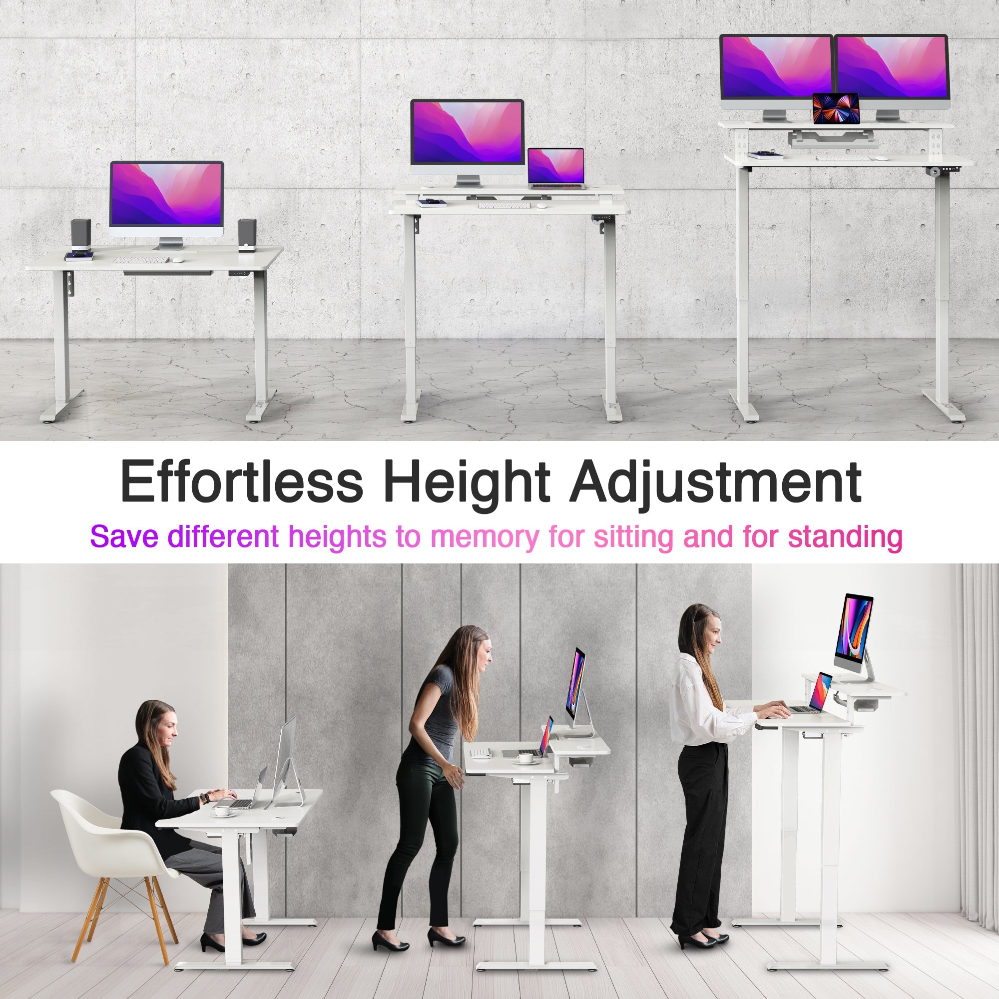 AVLT Electric Standing Desk With Adjustable Dual Tier Split Top Shelf - White