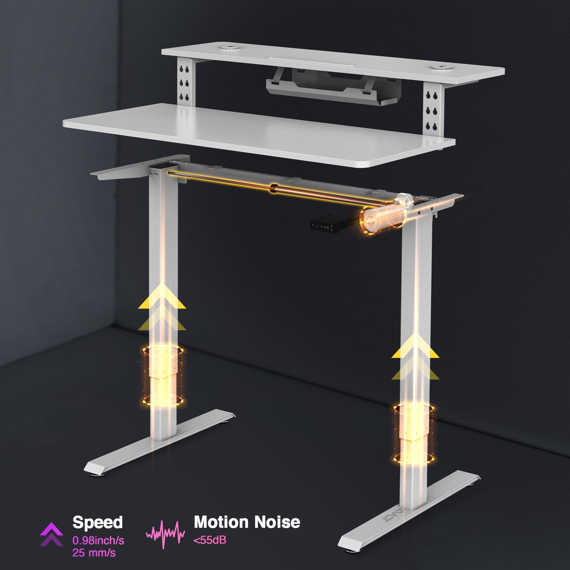 AVLT Electric Standing Desk With Adjustable Dual Tier Split Top Shelf - White