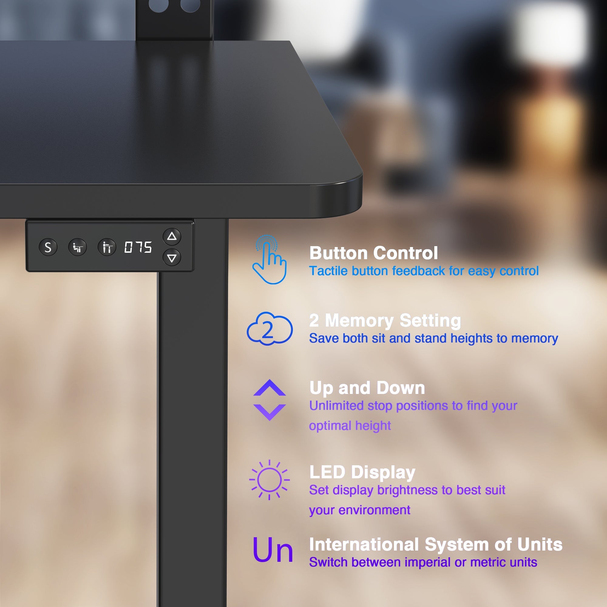 AVLT Electric Standing Desk With Adjustable Dual Tier Split Top Shelf - Black