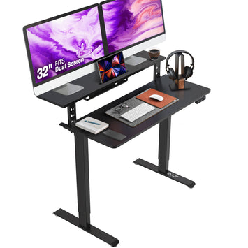 AVLT Electric Standing Desk With Adjustable Dual Tier Split Top Shelf - Black