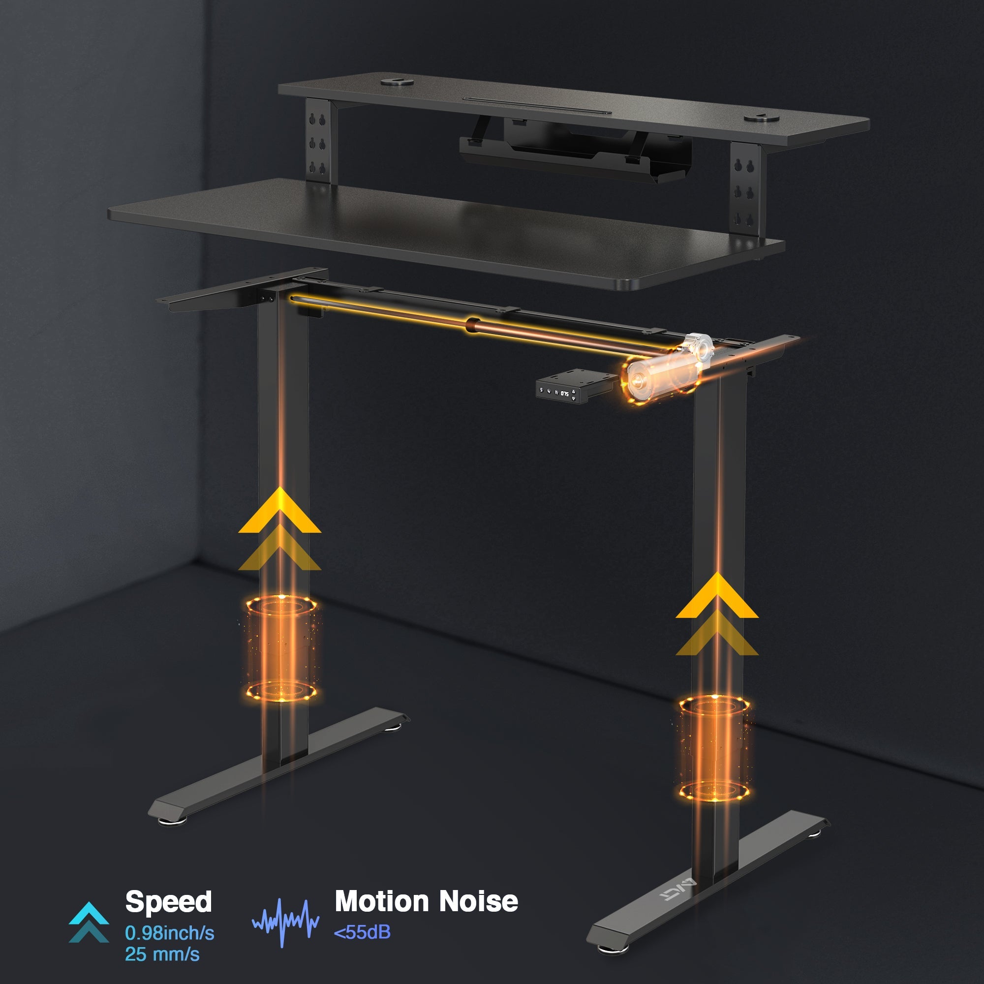 AVLT Electric Standing Desk With Adjustable Dual Tier Split Top Shelf - Black