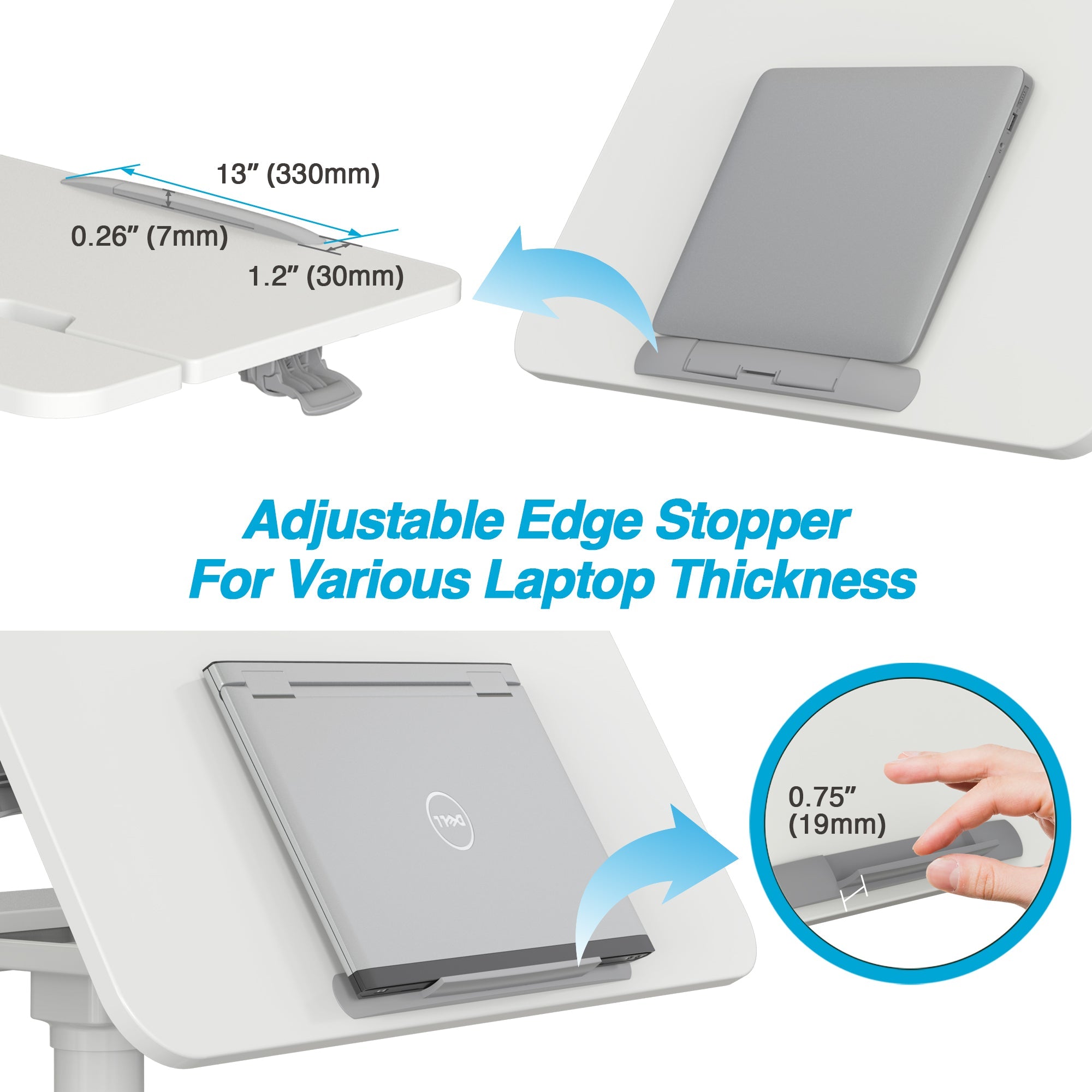 AVLT Mobile Standing Desk With Split Top Tilting Tray - White