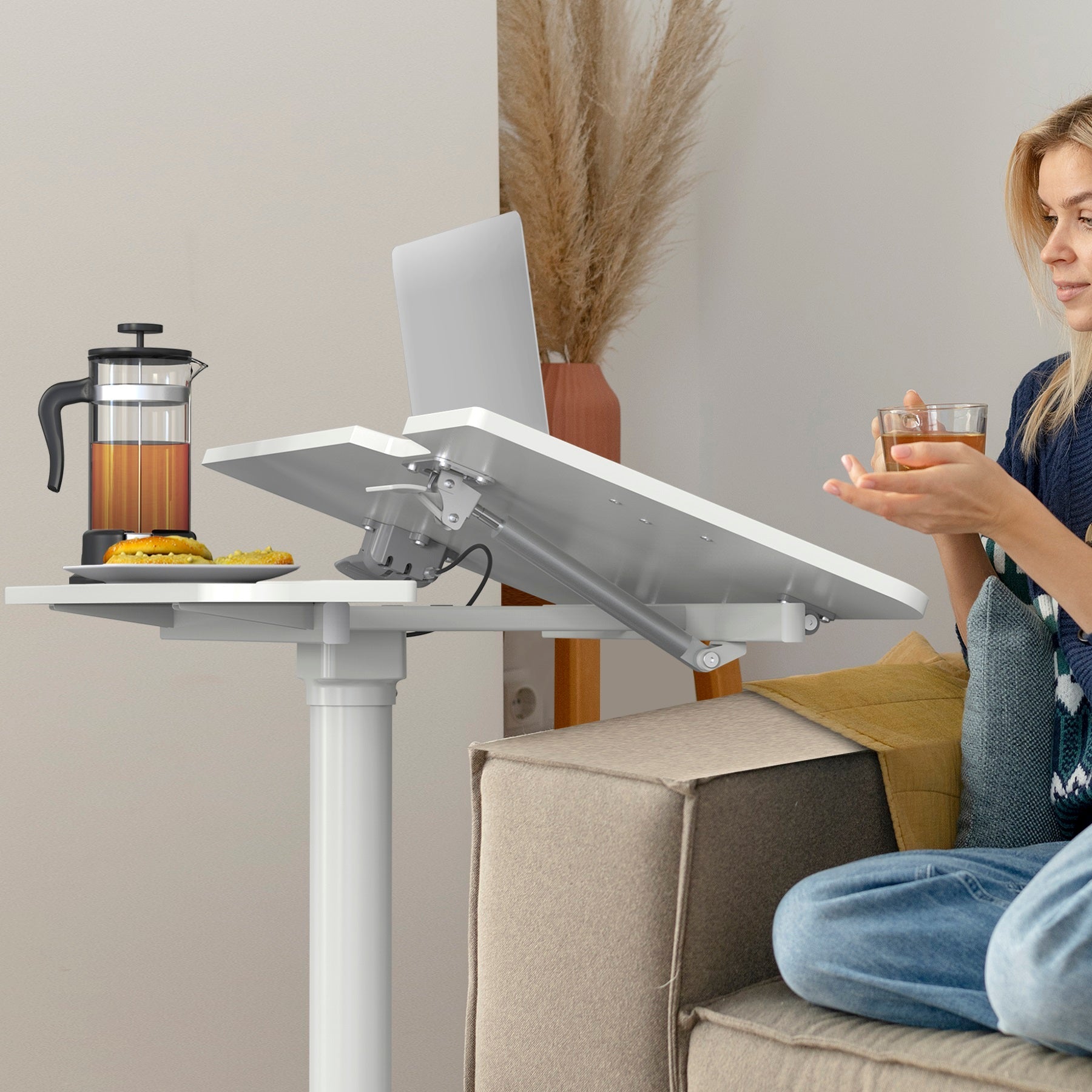 AVLT Mobile Standing Desk With Split Top Tilting Tray - White