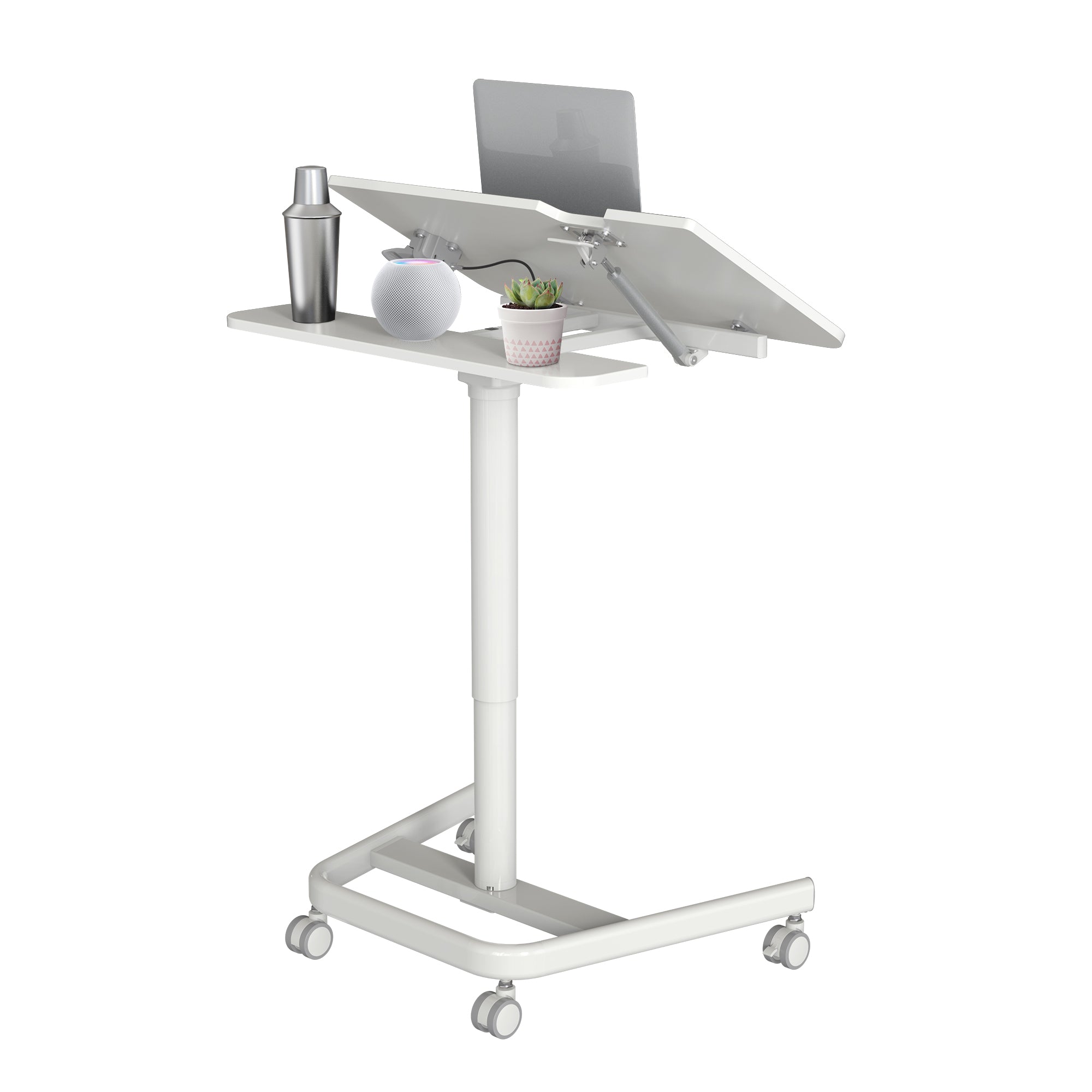 AVLT Mobile Standing Desk With Split Top Tilting Tray - White