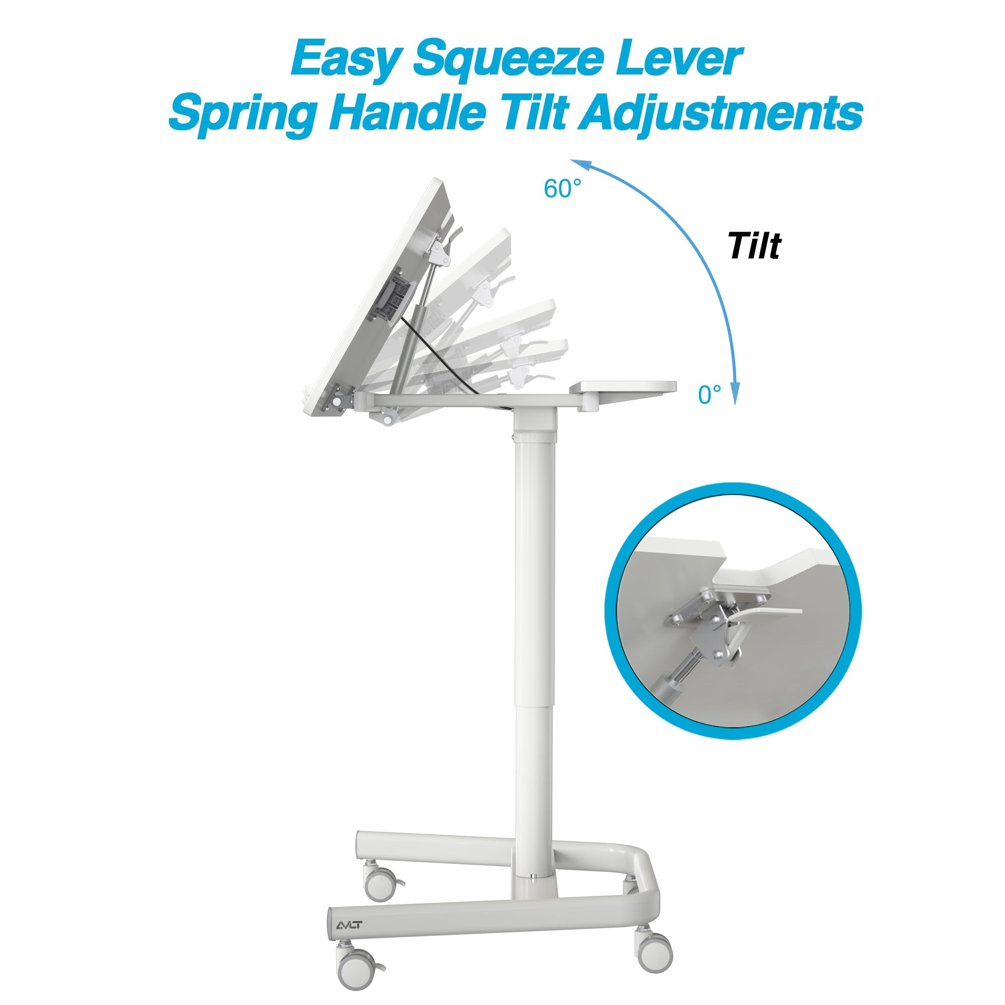 AVLT Mobile Standing Desk With Split Top Tilting Tray - White