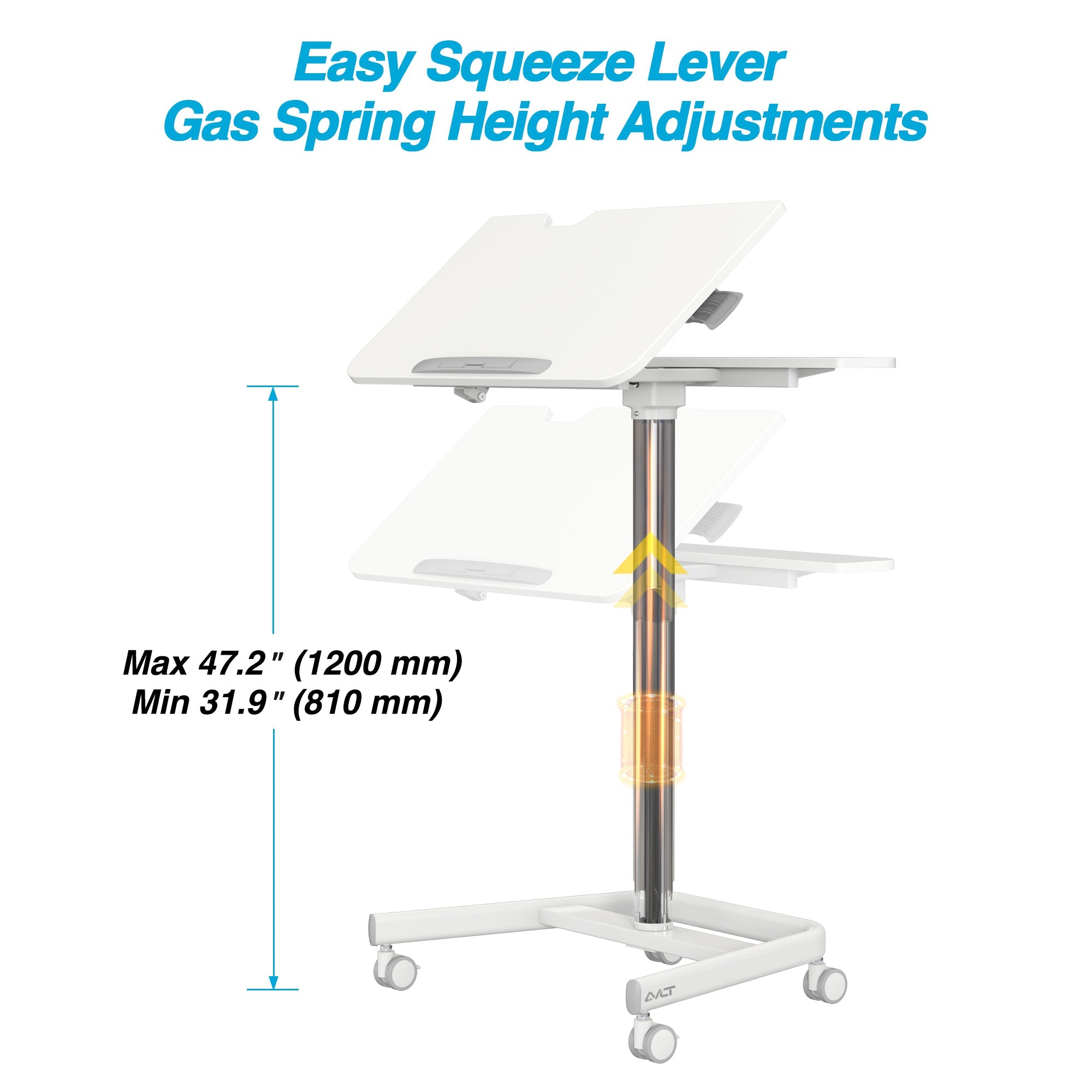 AVLT Mobile Standing Desk With Split Top Tilting Tray - White