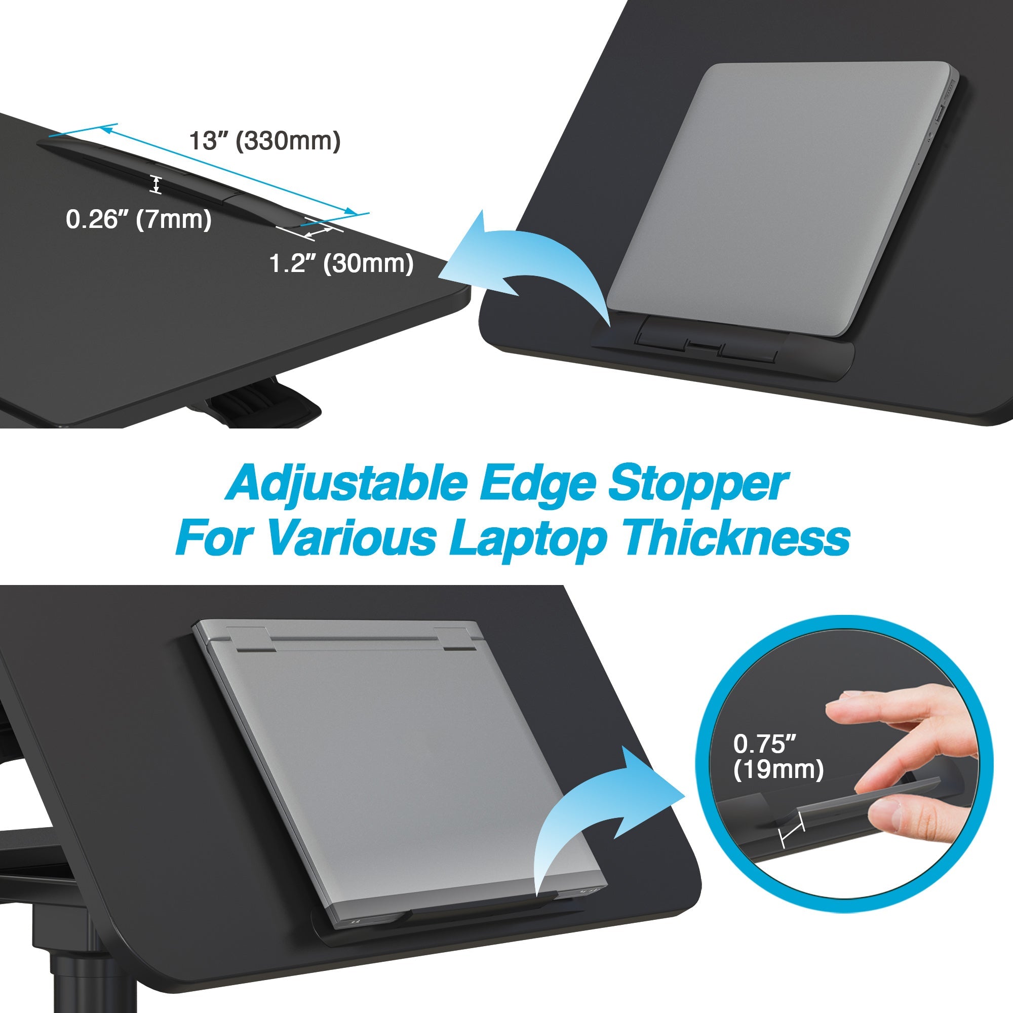 AVLT Mobile Standing Desk With Split Top Tilting Tray - Black