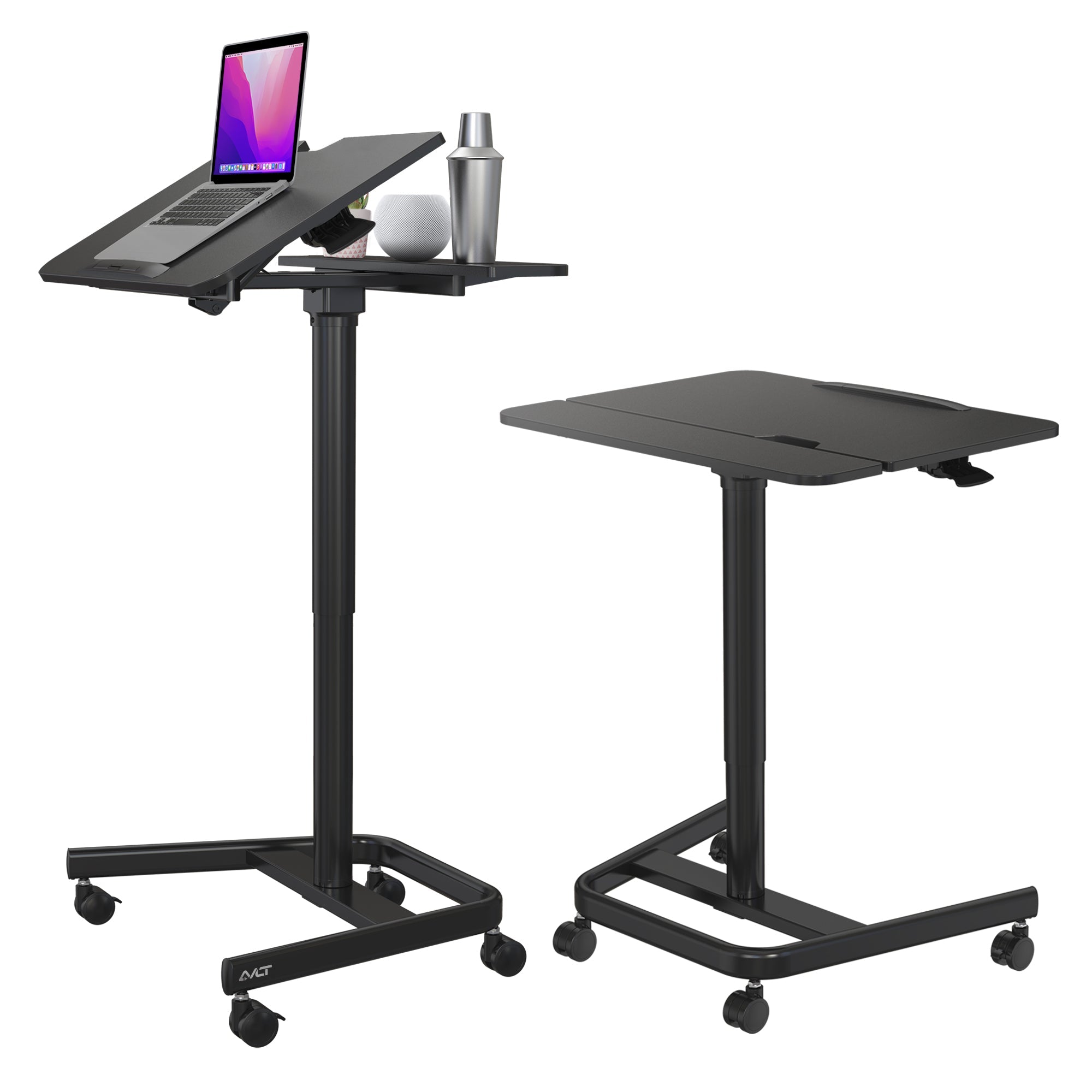 AVLT Mobile Standing Desk With Split Top Tilting Tray - Black