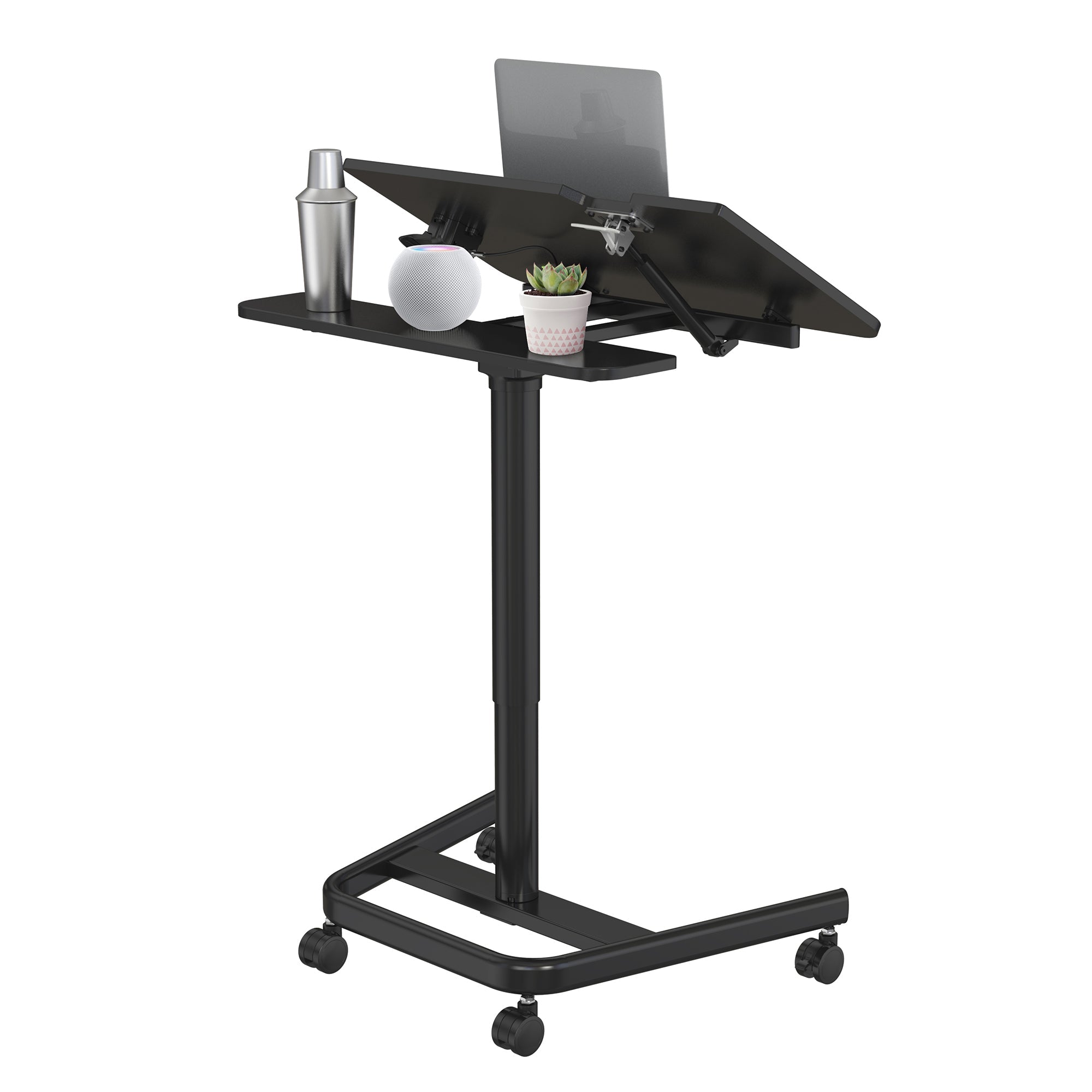 AVLT Mobile Standing Desk With Split Top Tilting Tray - Black