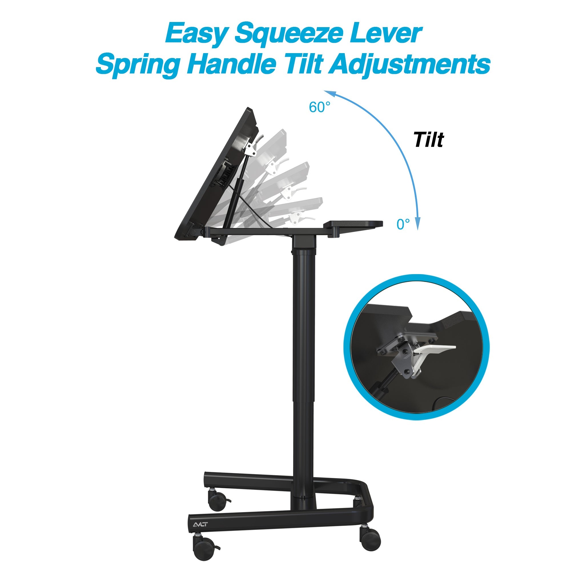 AVLT Mobile Standing Desk With Split Top Tilting Tray - Black