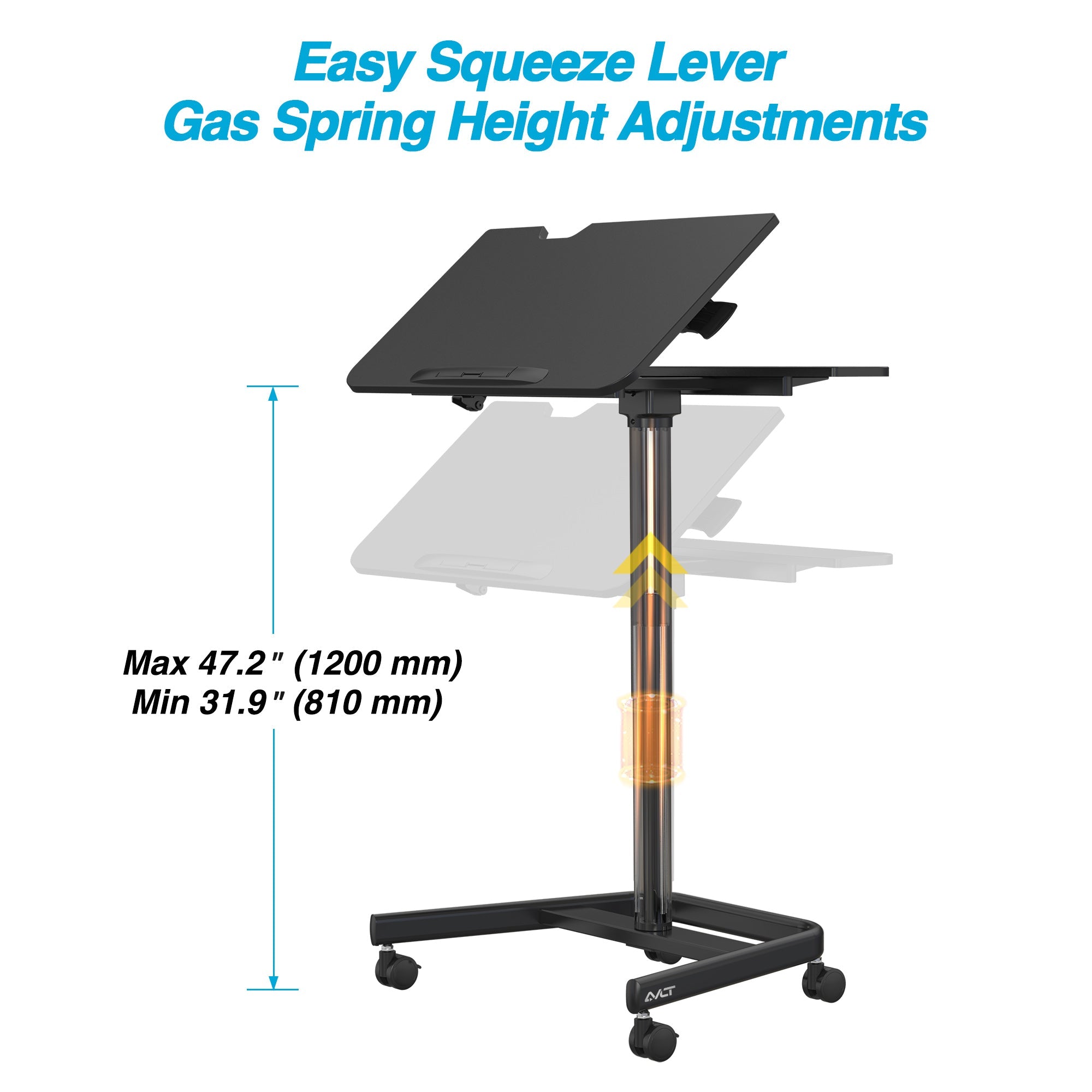 AVLT Mobile Standing Desk With Split Top Tilting Tray - Black