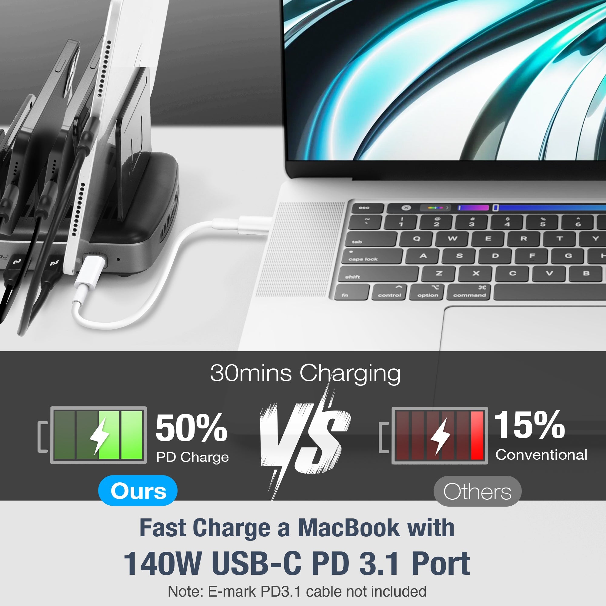 AceProAV 160W 6-Port USB-A/C Charging Station with PD3.1 - Black
