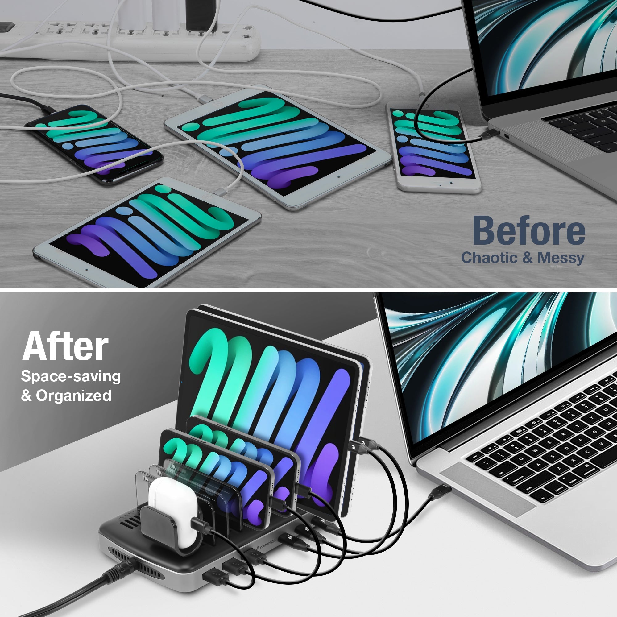 AceProAV 160W 6-Port USB-A/C Charging Station with PD3.1 - Black