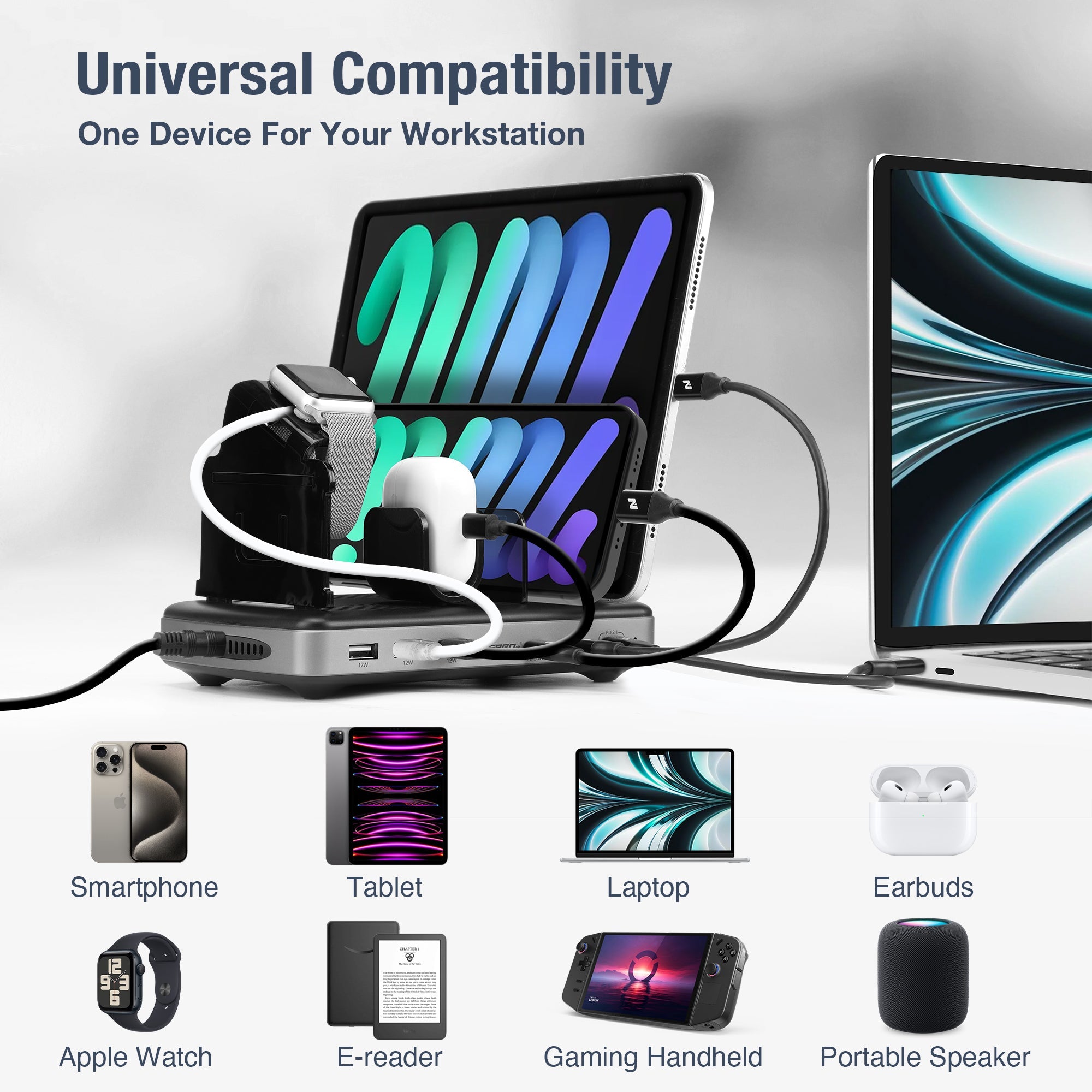 AceProAV 160W 6-Port USB-A/C Charging Station with PD3.1 - Black
