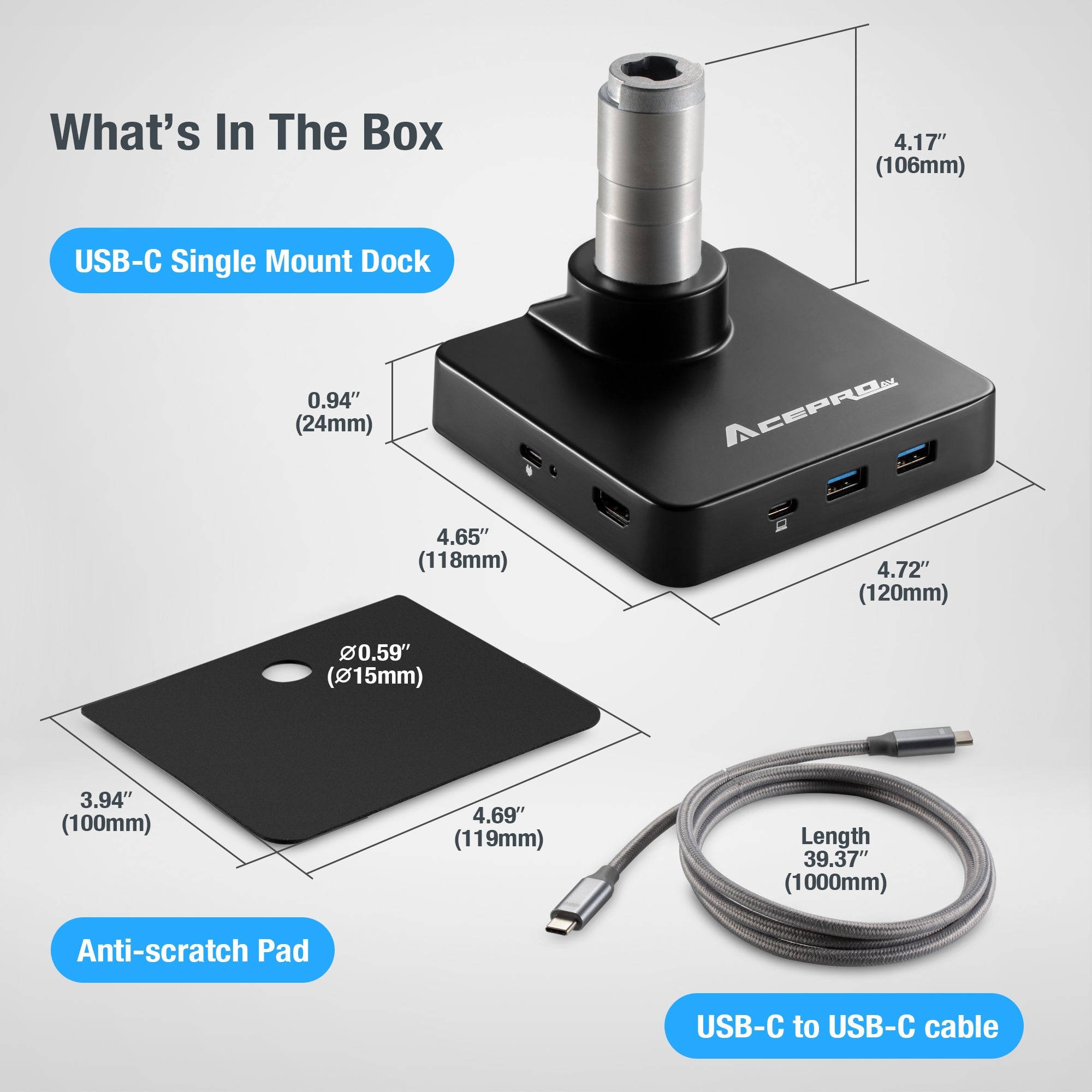 AceProAV 5 in 1 Multiport USB-C Single Mount Dock - Black