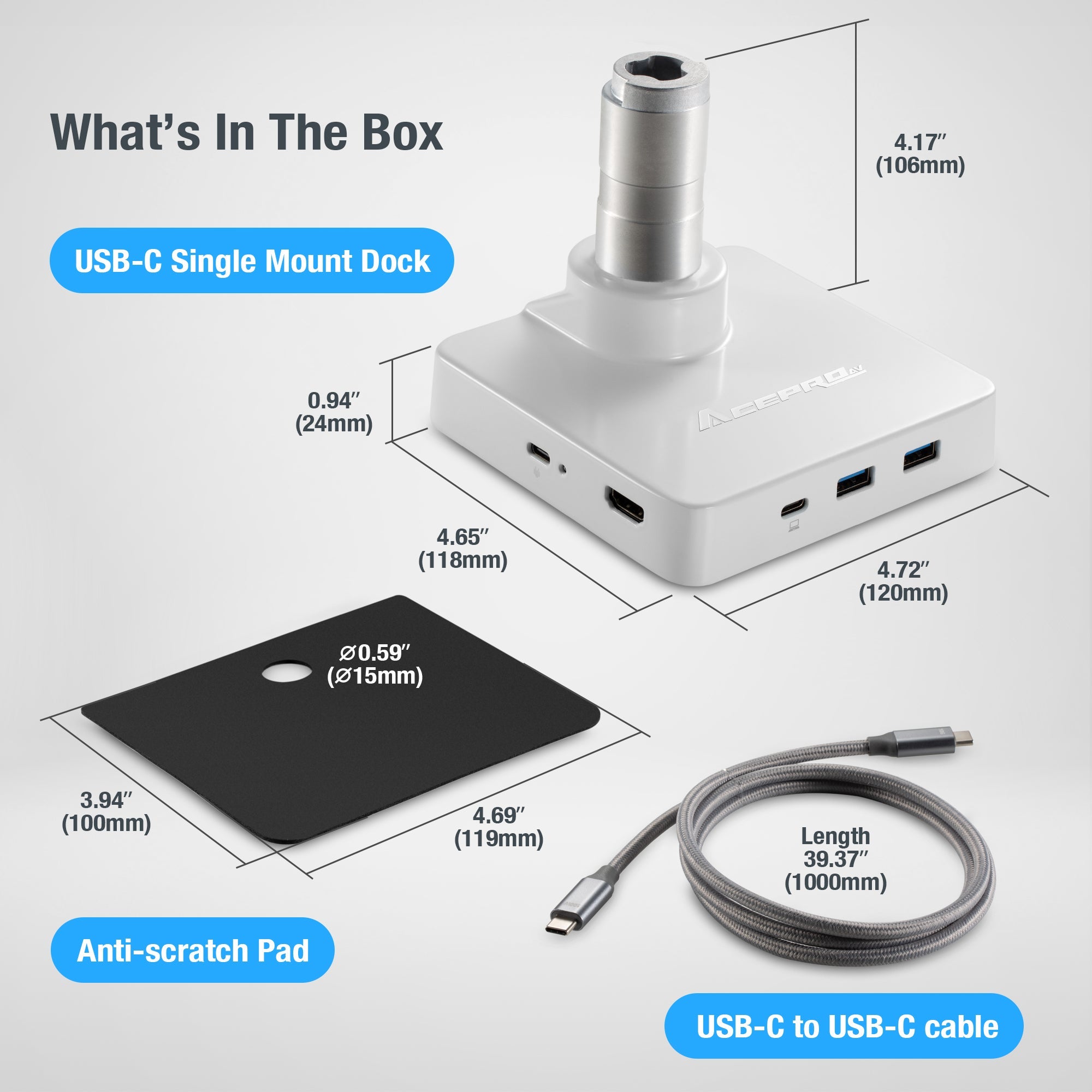 AceProAV 5 in 1 Multiport USB-C Single Mount Dock - White
