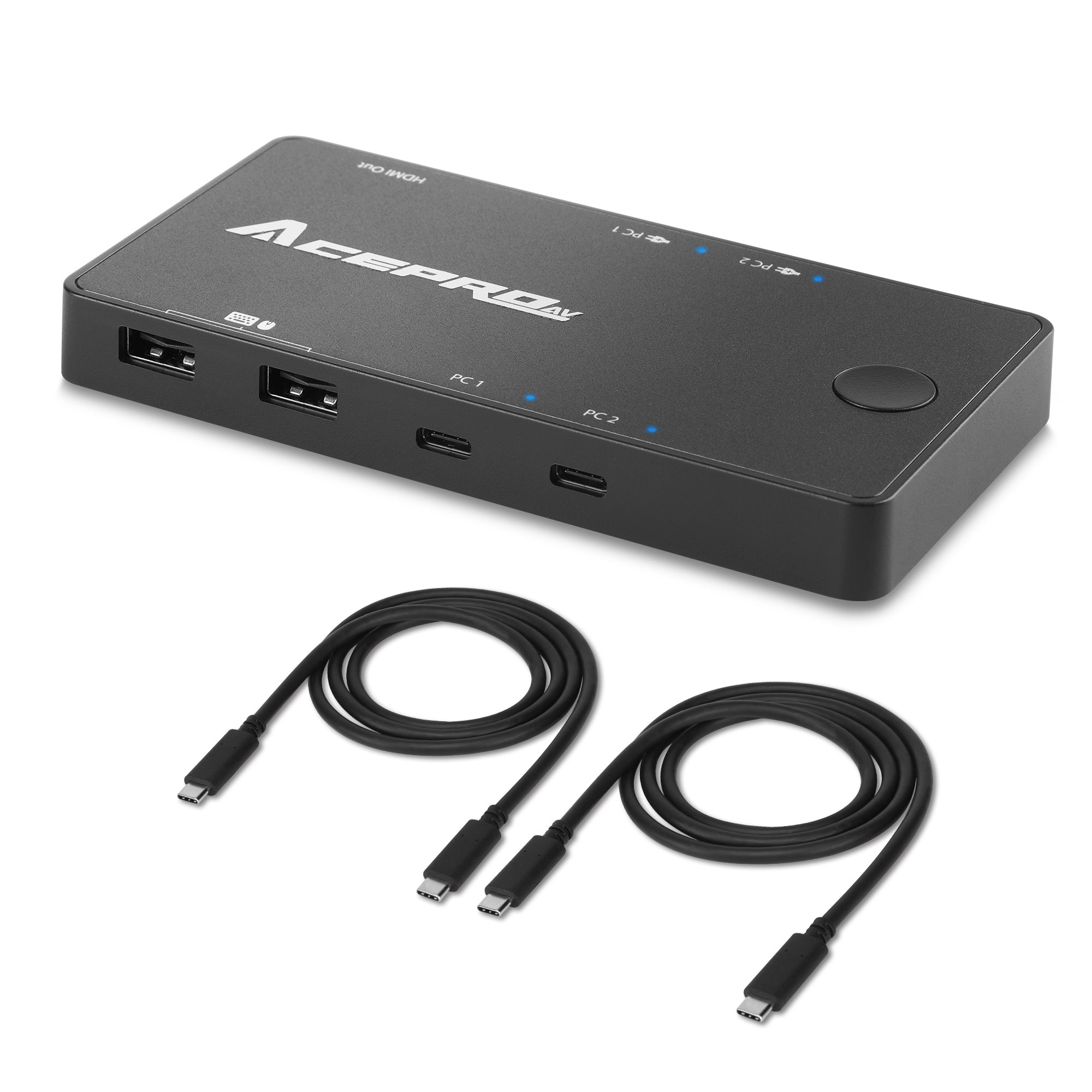 AceProAV 2x1 USB-C 4K60Hz KVM Switch with PD pass-through - Black