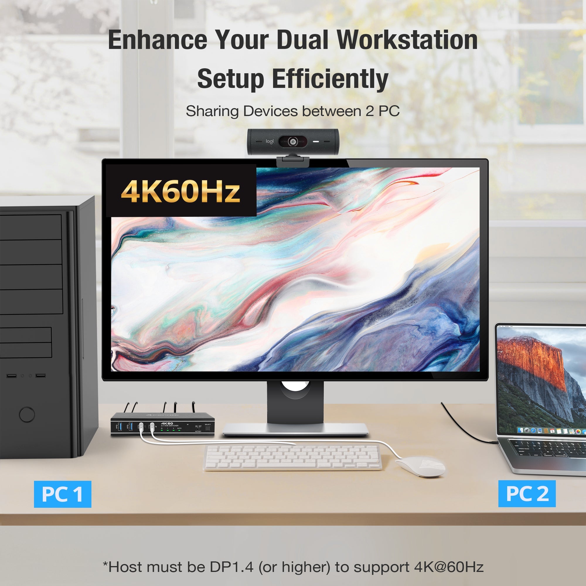 AceProAV 2x1 HDMI/USB-C 4K60Hz KVM Switch with PD pass-through - Black