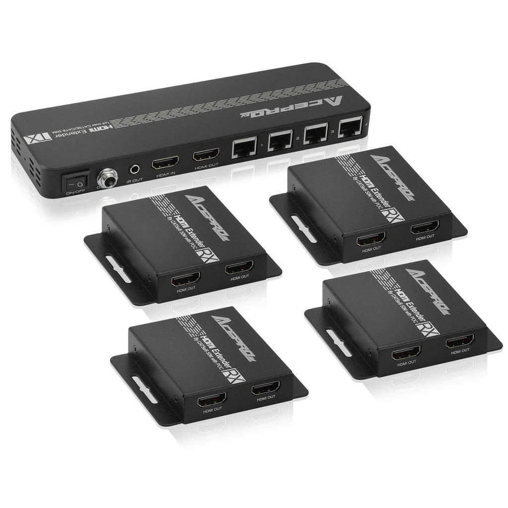 AceProAV 1080P 1x4 HDMI Splitter Over Cat6 Extender - Black