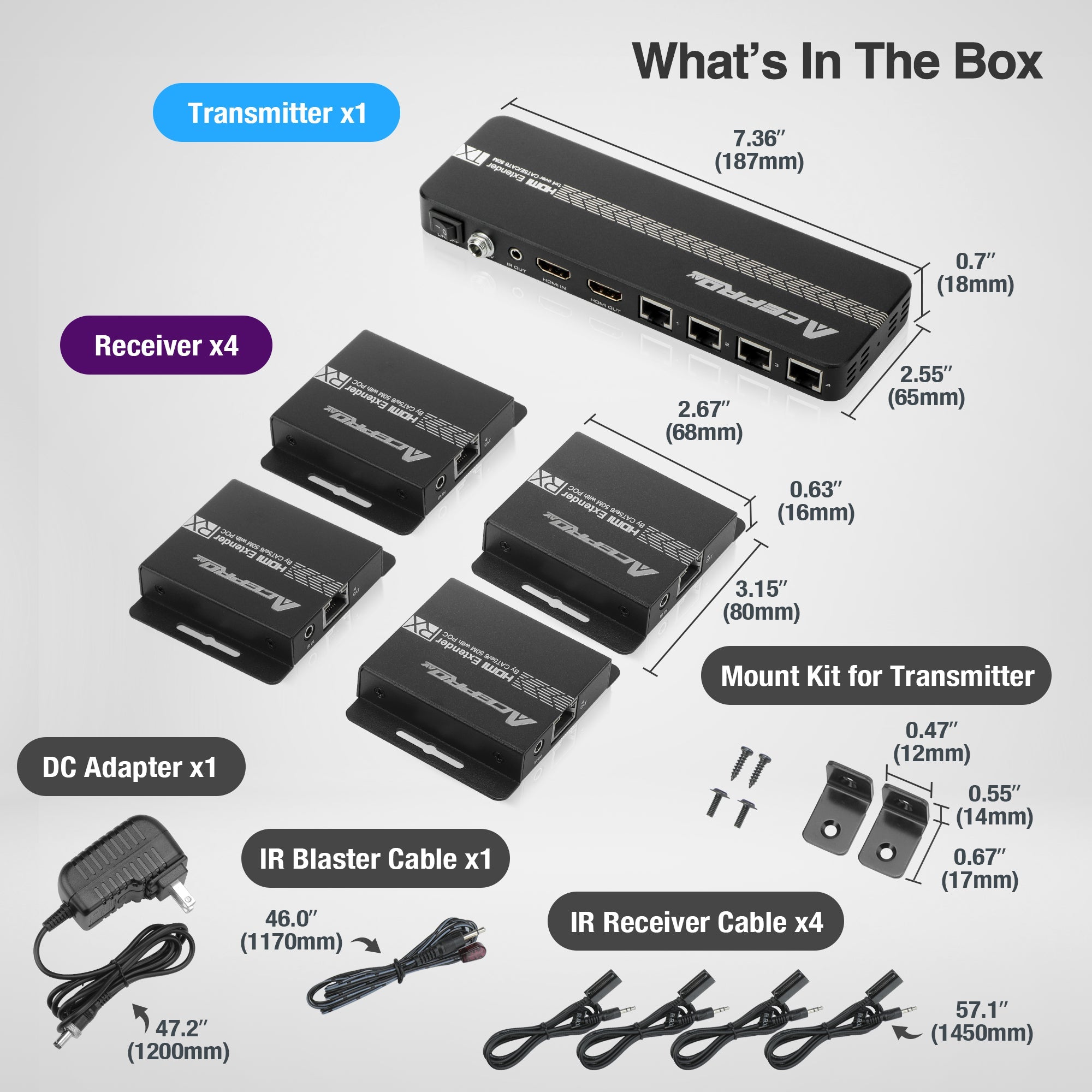 AceProAV 1080P 1x4 HDMI Splitter Over Cat6 Extender - Black