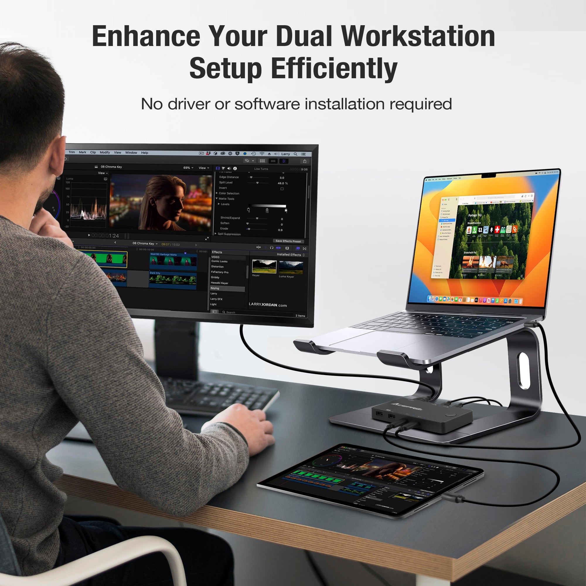 AceProAV 2x1 USB-C 4K60Hz KVM Switch with PD pass-through - Black