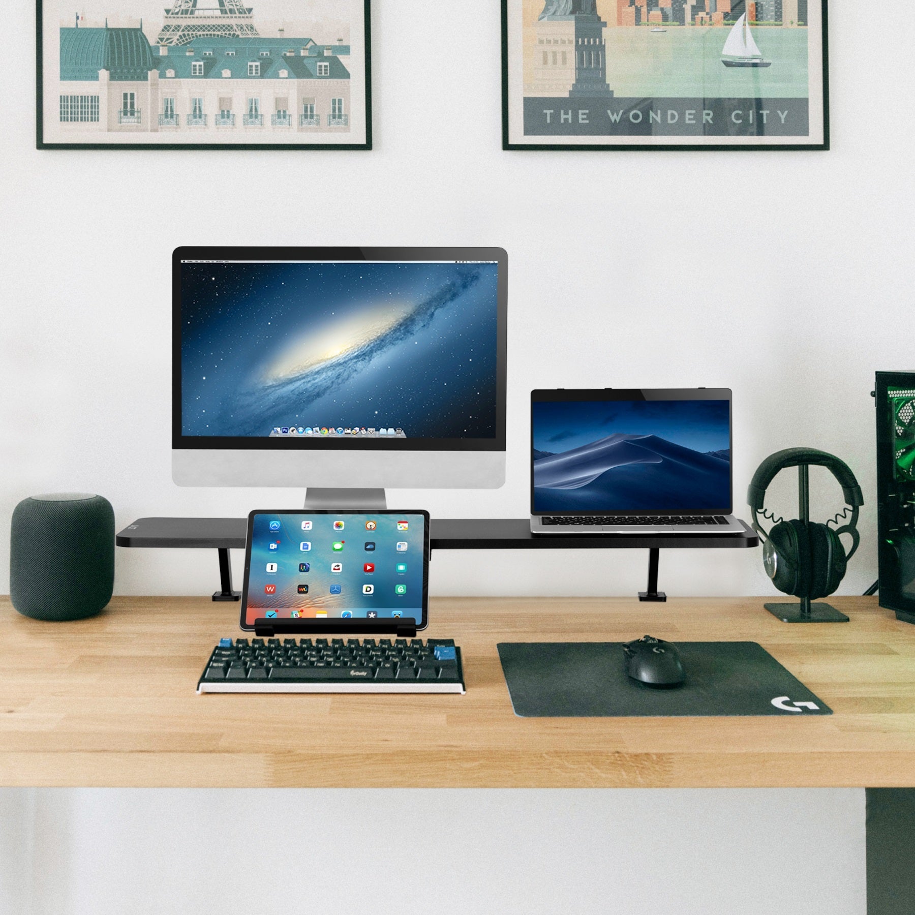 AVLT Clamp-On Monitor Stand Shelf with Holder for Standing Desk - Black